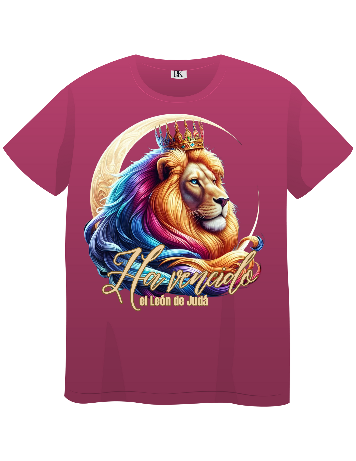 The Lion of Judah Has Triumphed – Colorful Crowned Lion with Moon | Christian T-Shirt with Verse in Spanish