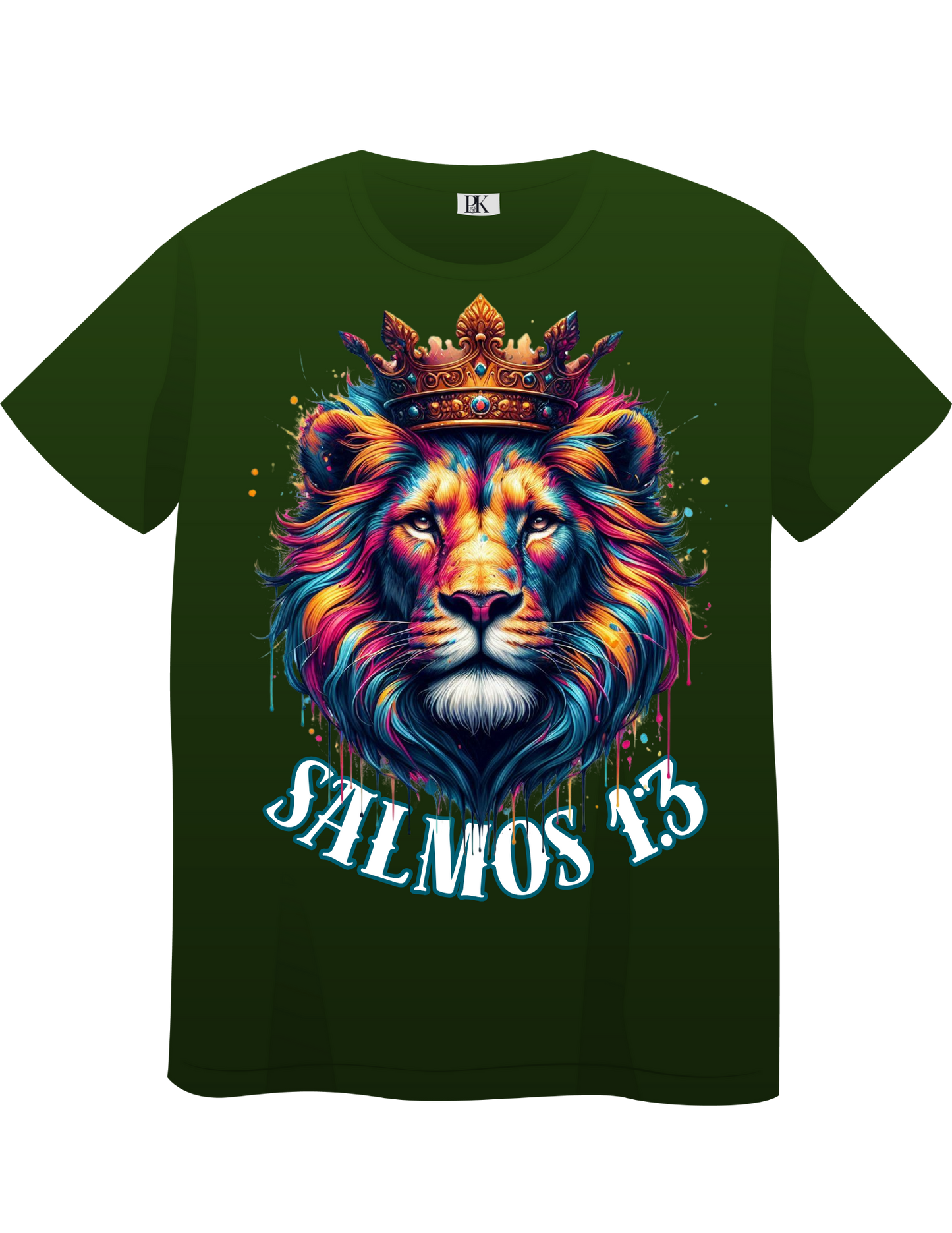 Psalm 1:3 Colorful Lion T-Shirt – Christian Faith Tee with Bold Scripture Spanish Design