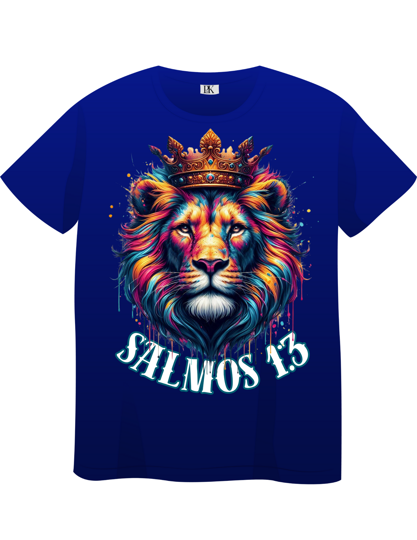 Psalm 1:3 Colorful Lion T-Shirt – Christian Faith Tee with Bold Scripture Spanish Design