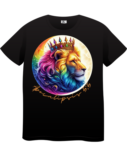 Crowned Lion Moon T-Shirt – Apocalipsis 5:5 Verse in Spanish, Colorful Christian Design | Lion of Judah Collection