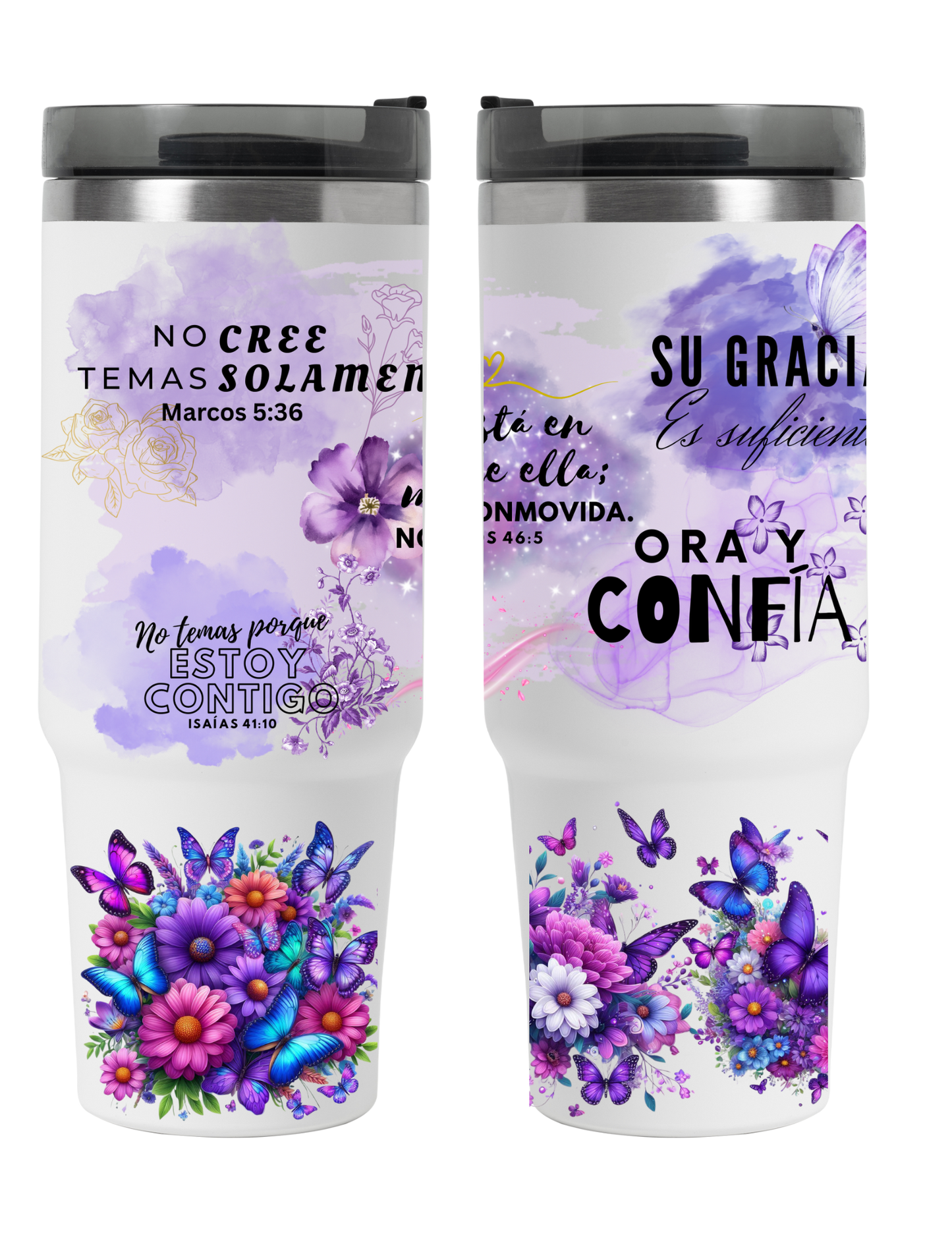Grace & Beauty 40 oz Tumbler – Spanish Christian Tumbler with Bible Verses | Living Water Collection