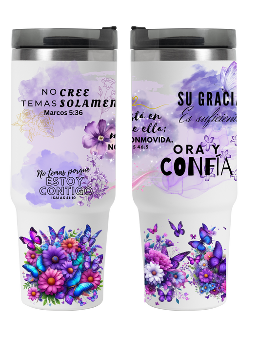 Grace & Beauty 40 oz Tumbler – Spanish Christian Tumbler with Bible Verses | Living Water Collection