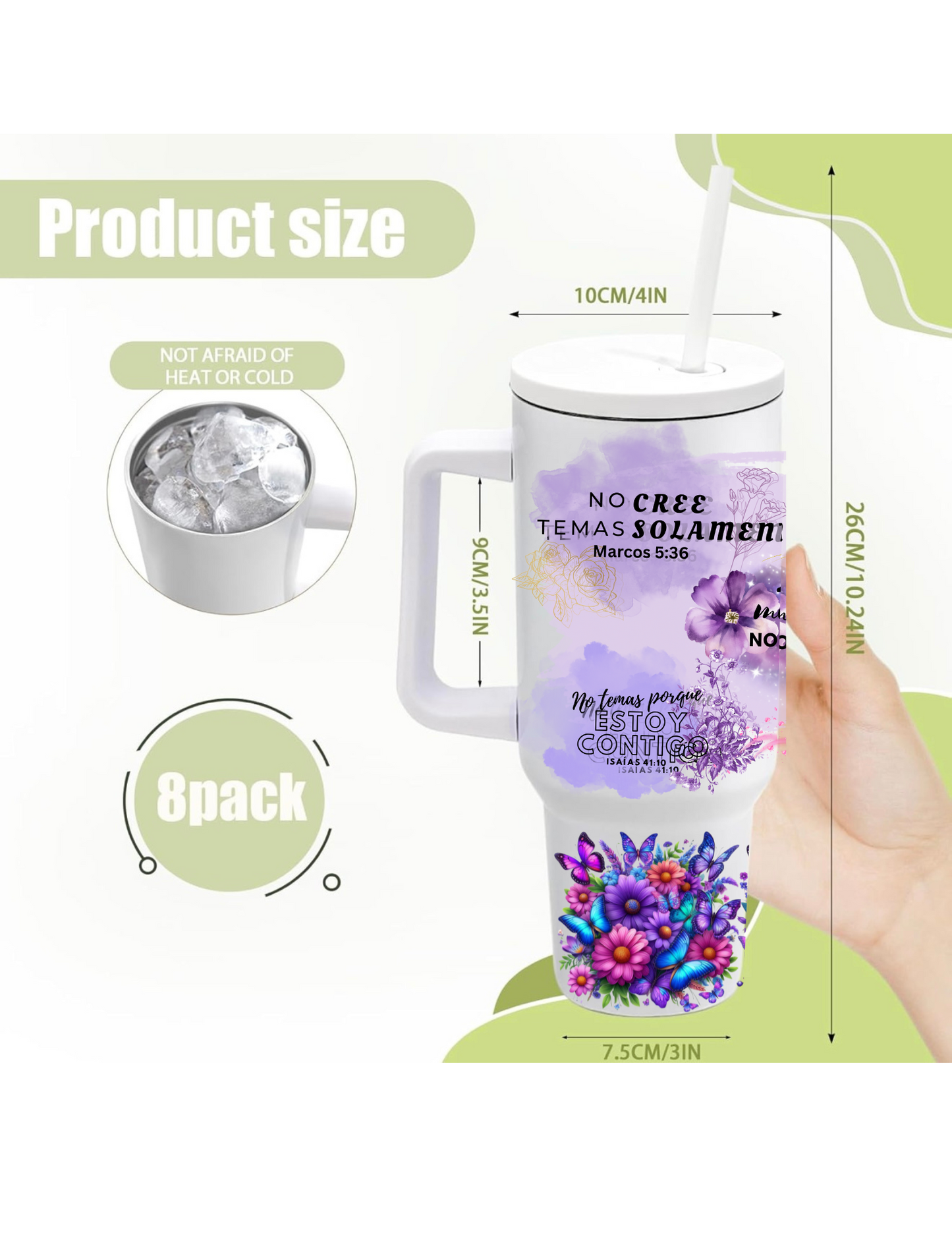 Grace & Beauty 40 oz Tumbler – Spanish Christian Tumbler with Bible Verses | Living Water Collection