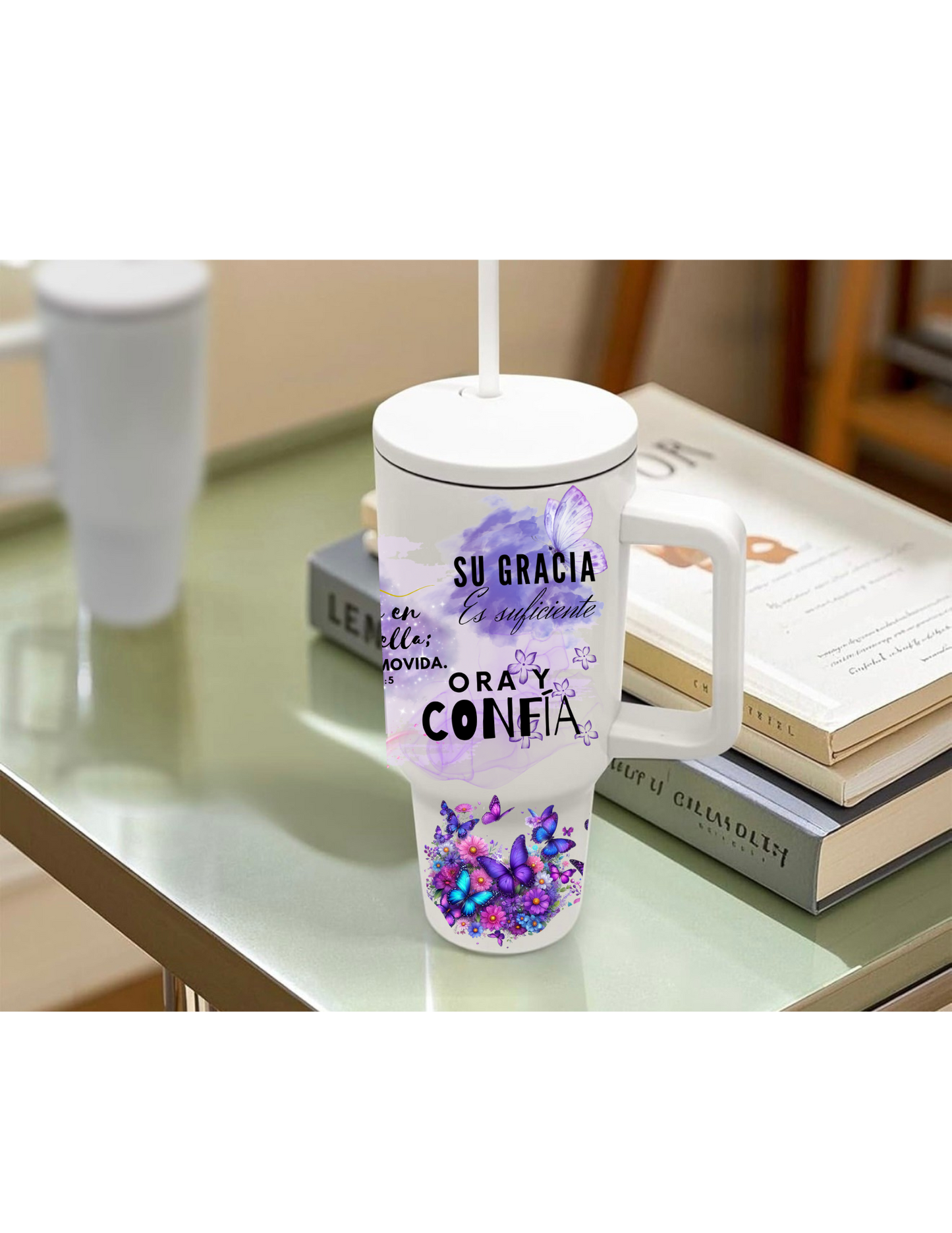 Grace & Beauty 40 oz Tumbler – Spanish Christian Tumbler with Bible Verses | Living Water Collection