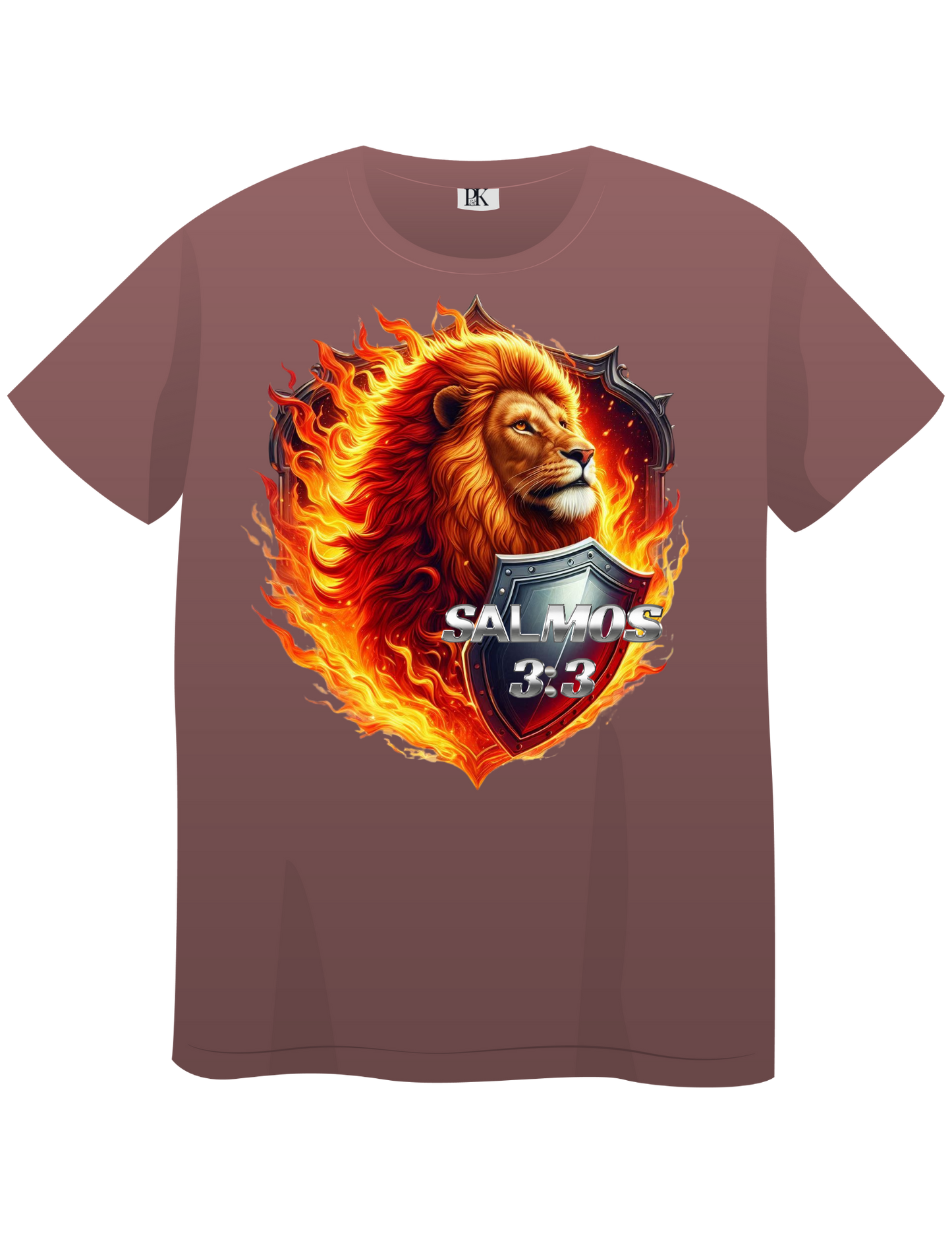 Fiery Lion with Shield – Christian T-Shirt Featuring Psalm 3:3 in Spanish | Bold Faith Apparel