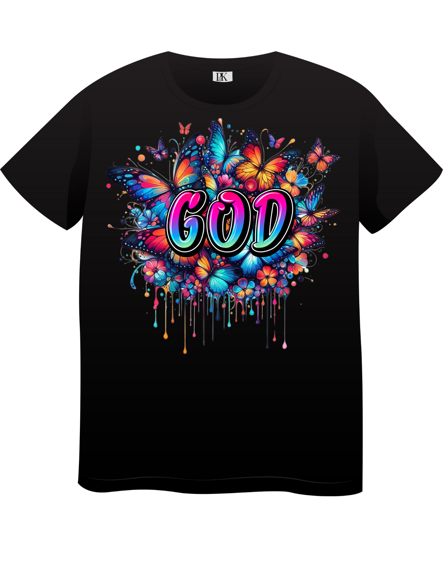 Colorful God T-Shirt for Women – Christian Tee with Butterflies & Floral Design