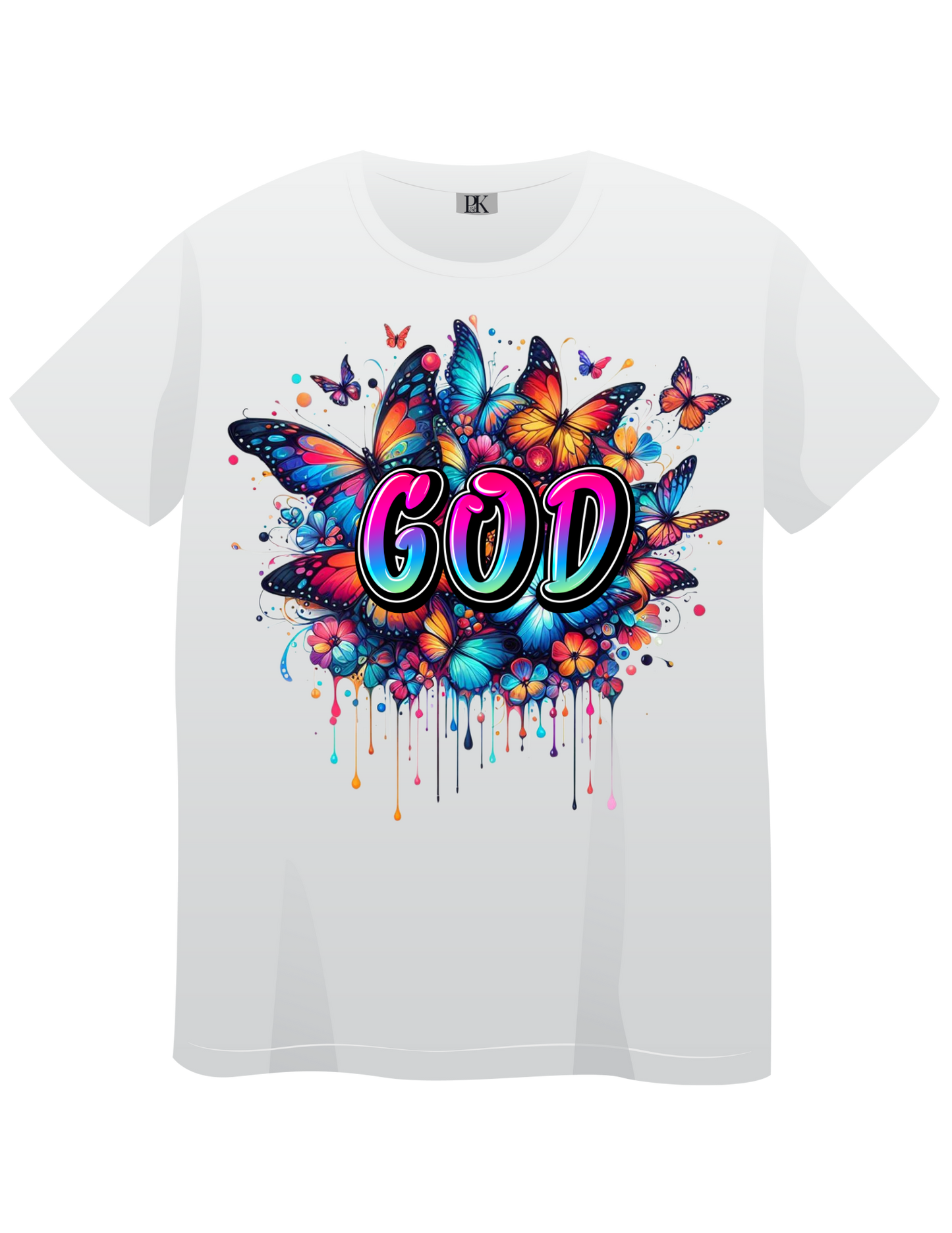 Colorful God T-Shirt for Women – Christian Tee with Butterflies & Floral Design