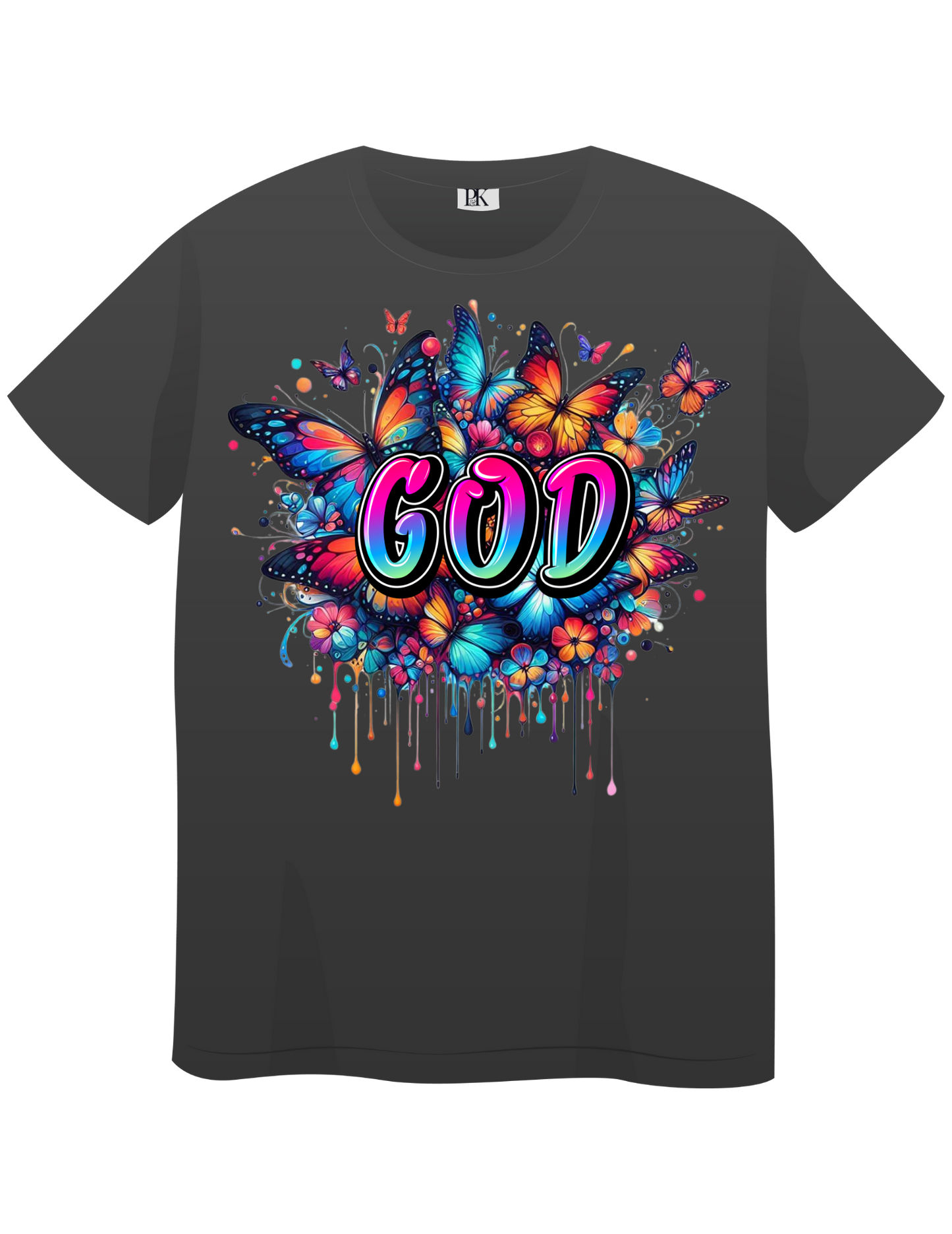 Colorful God T-Shirt for Women – Christian Tee with Butterflies & Floral Design