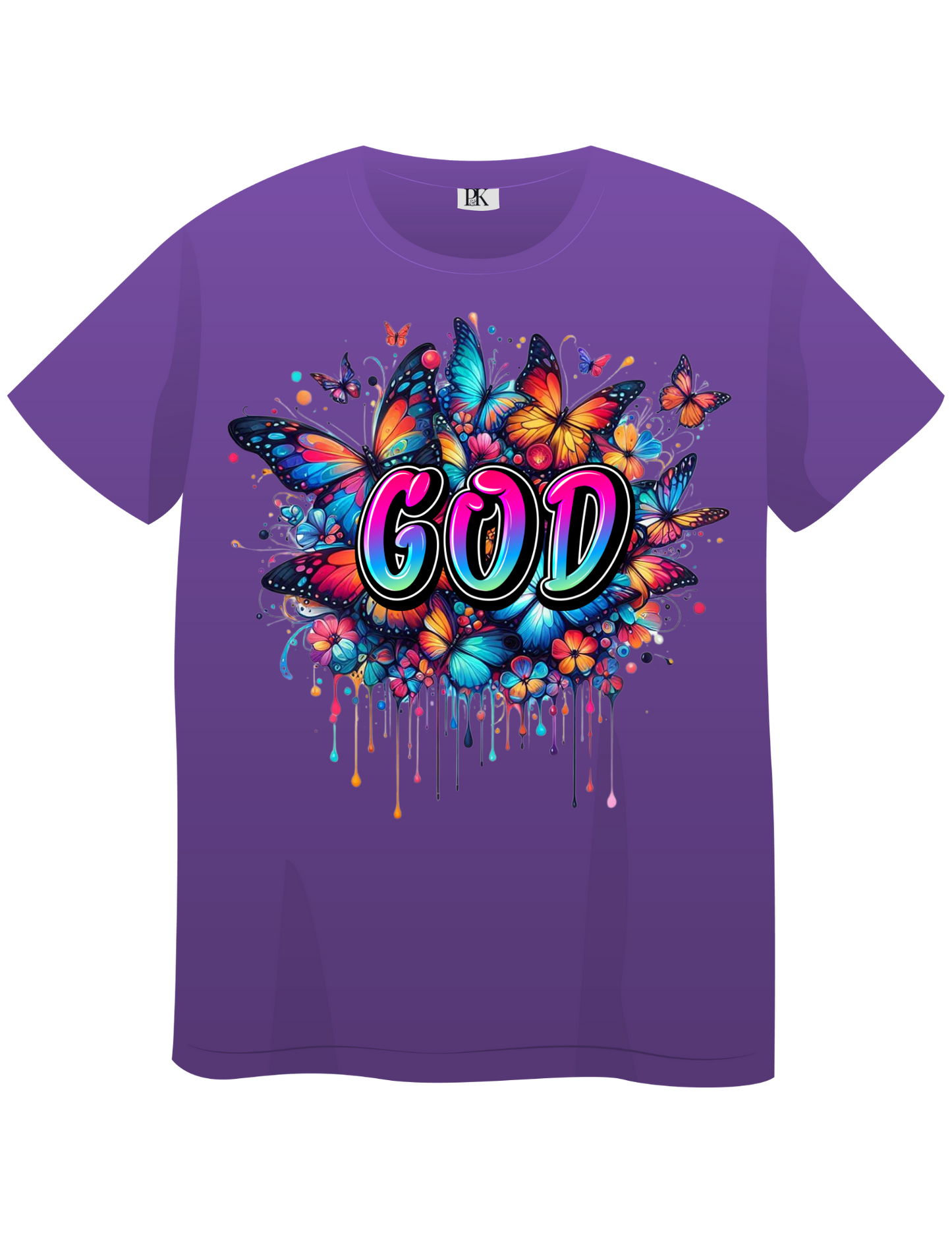 Colorful God T-Shirt for Women – Christian Tee with Butterflies & Floral Design