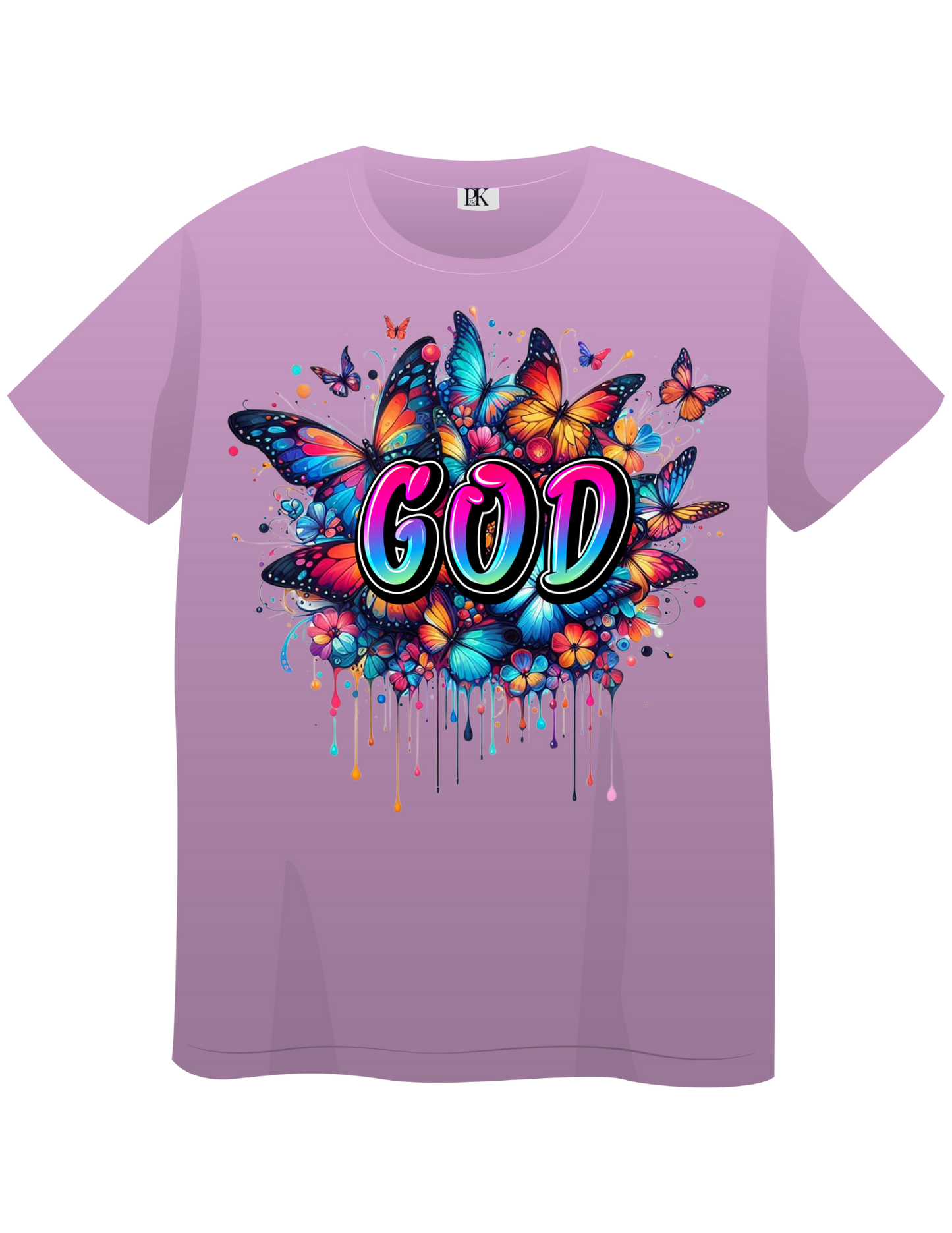 Colorful God T-Shirt for Women – Christian Tee with Butterflies & Floral Design