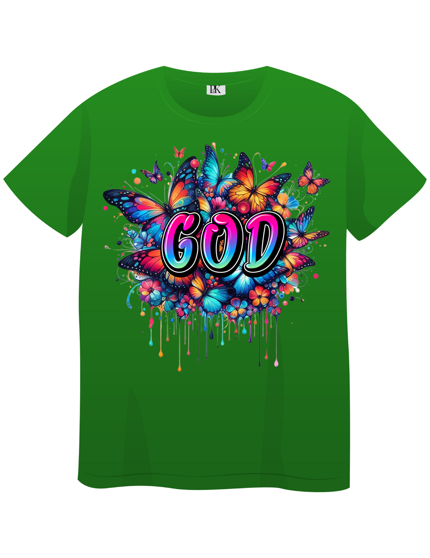 Colorful God T-Shirt for Women – Christian Tee with Butterflies & Floral Design