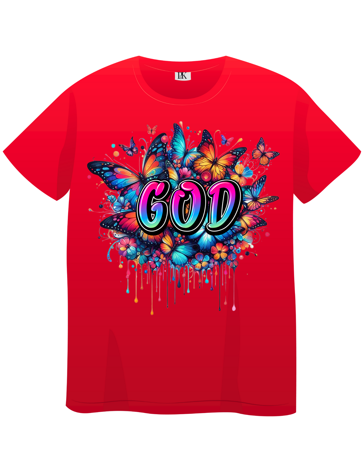 Colorful God T-Shirt for Women – Christian Tee with Butterflies & Floral Design