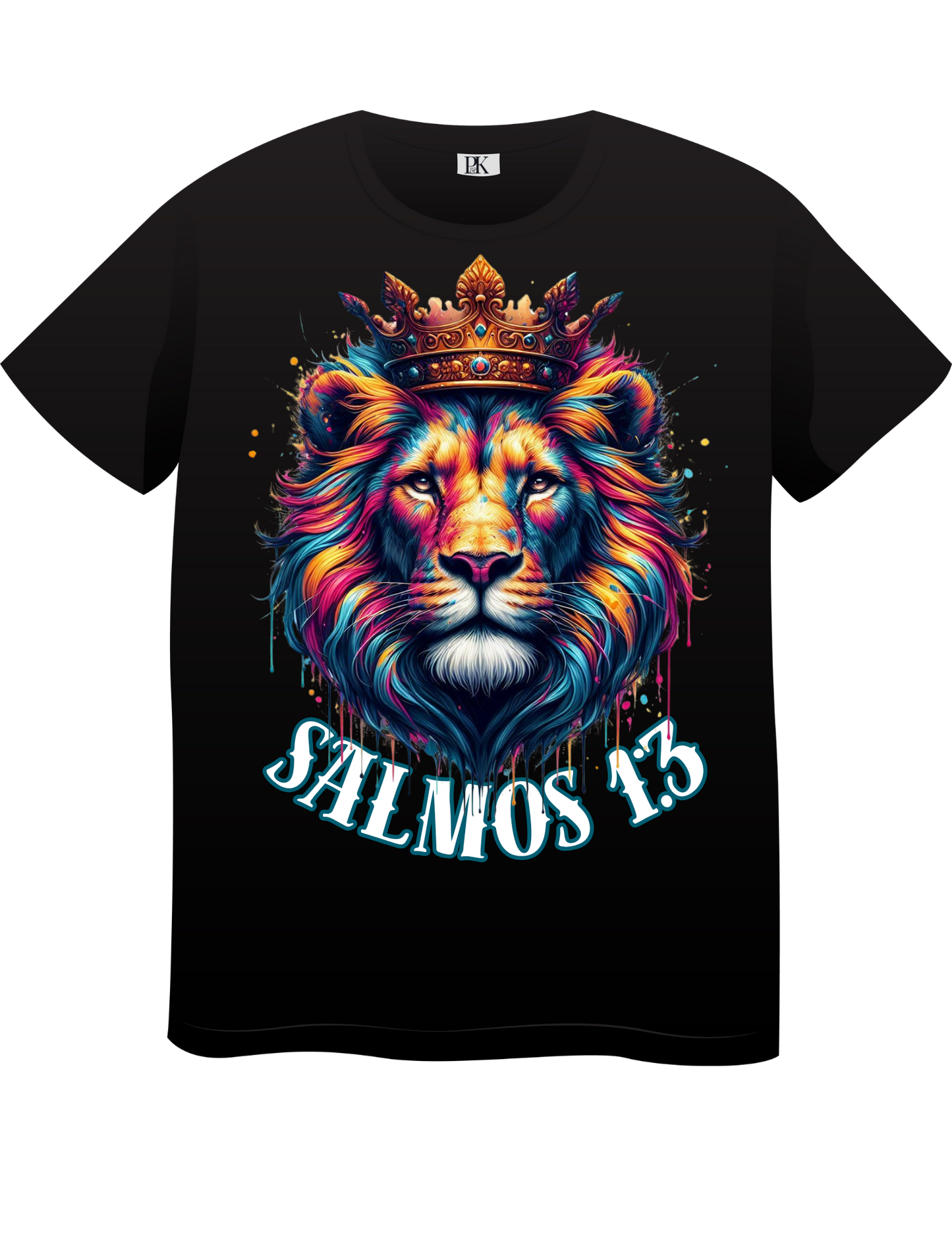 Psalm 1:3 Colorful Lion T-Shirt – Christian Faith Tee with Bold Scripture Spanish Design