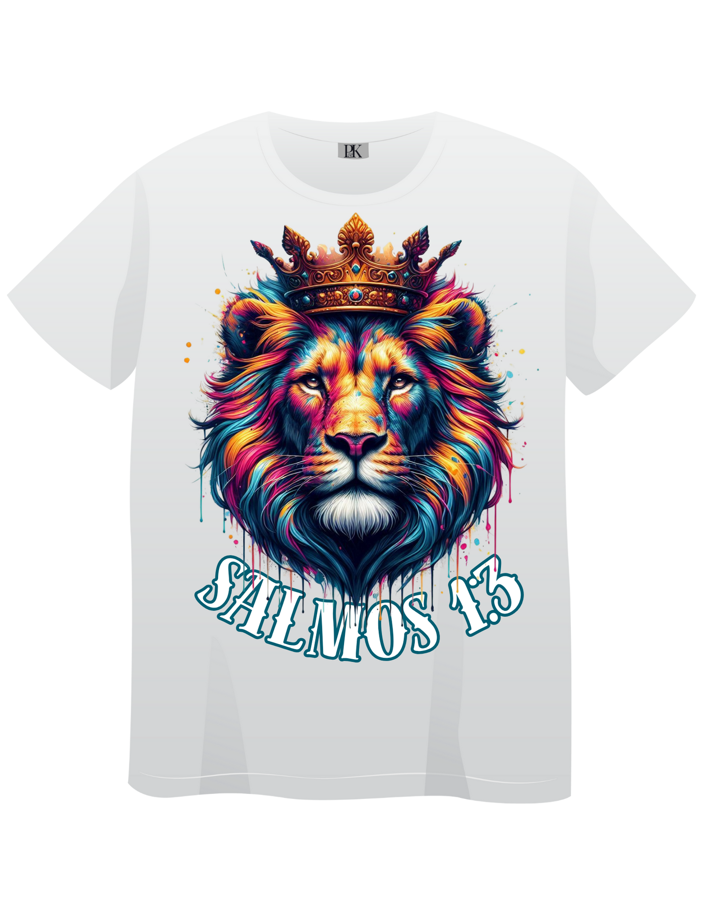 Psalm 1:3 Colorful Lion T-Shirt – Christian Faith Tee with Bold Scripture Spanish Design