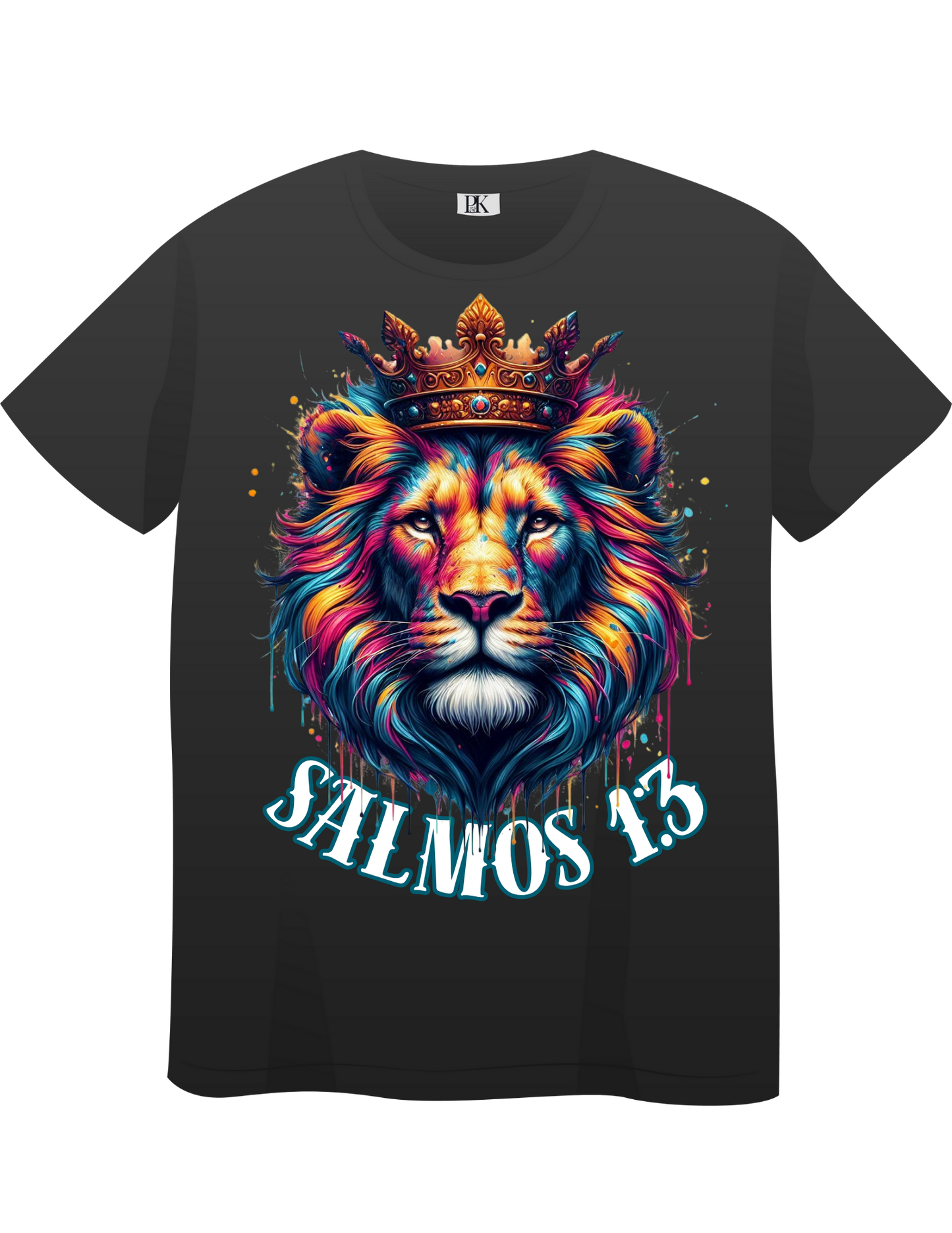 Psalm 1:3 Colorful Lion T-Shirt – Christian Faith Tee with Bold Scripture Spanish Design