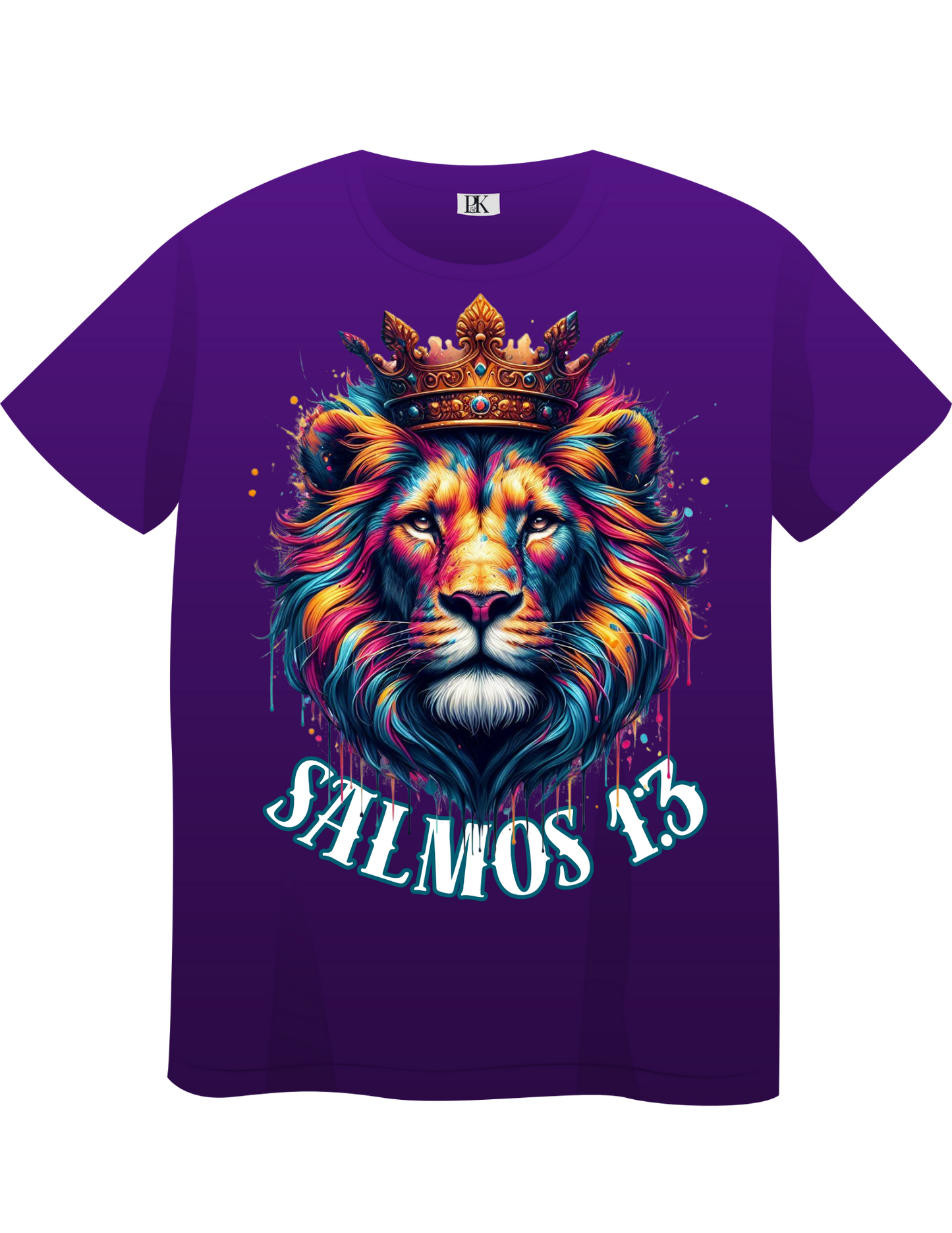 Psalm 1:3 Colorful Lion T-Shirt – Christian Faith Tee with Bold Scripture Spanish Design