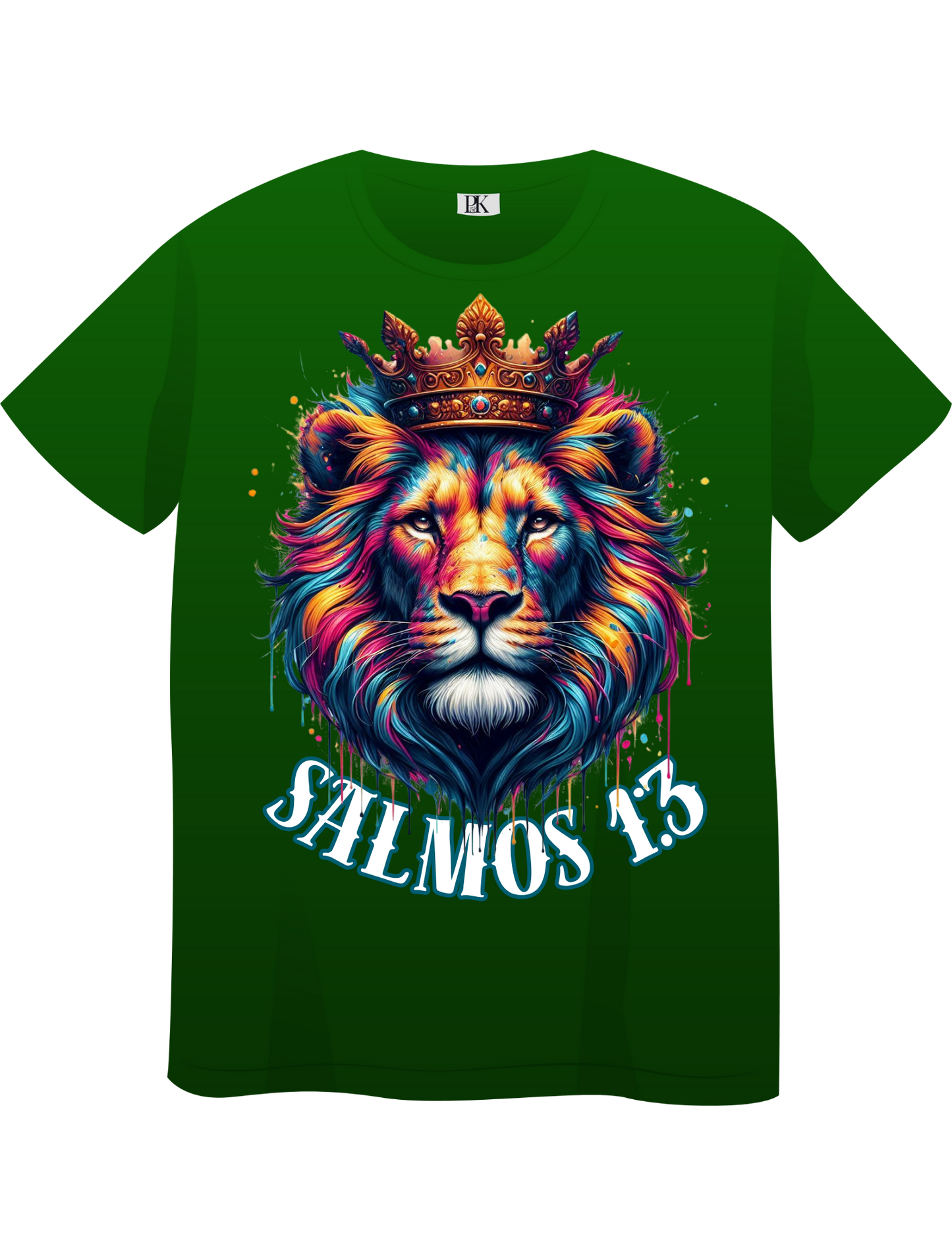 Psalm 1:3 Colorful Lion T-Shirt – Christian Faith Tee with Bold Scripture Spanish Design