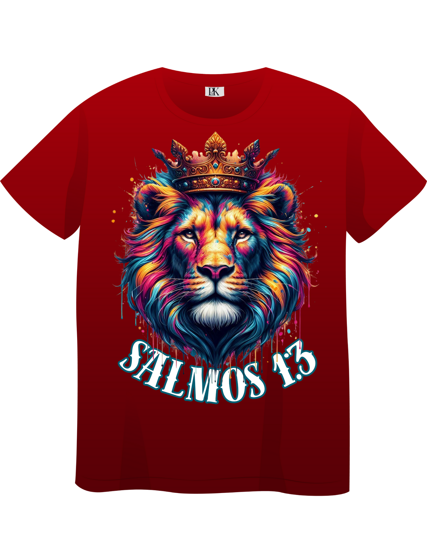 Psalm 1:3 Colorful Lion T-Shirt – Christian Faith Tee with Bold Scripture Spanish Design