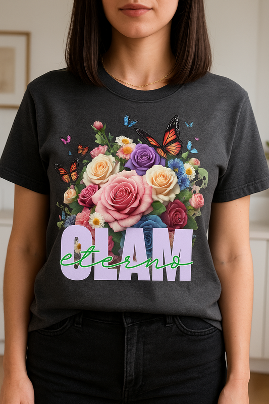 Olam Eterno T-Shirt – Christian Tee with Floral & Butterfly Design (Spanish Text)