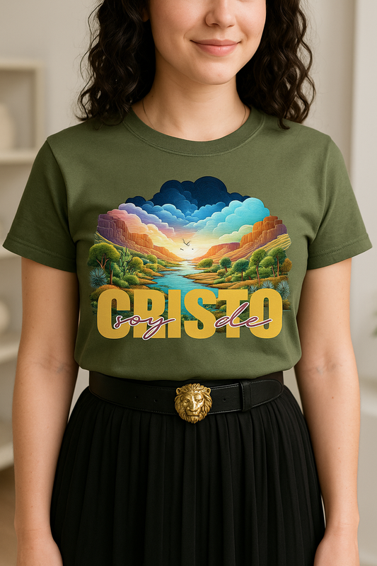 Yo Soy de Cristo T-Shirt – Spanish Christian Tee with River Landscape Design