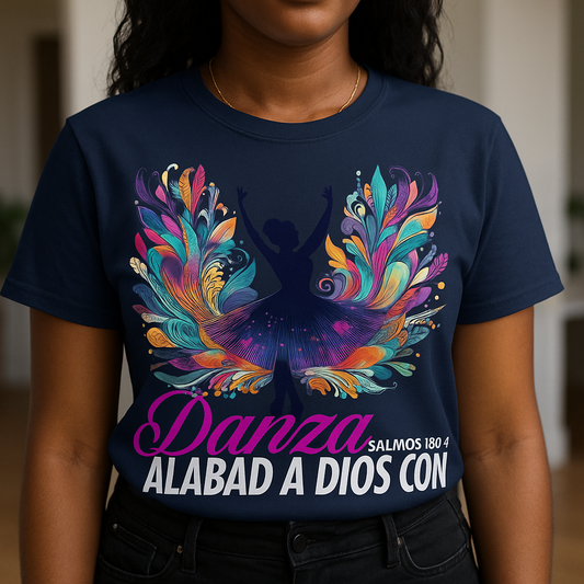 Psalm 150 Dance Praise T-Shirt (Spanish Text & Verse) – Colorful Ballerina Worship Tee
