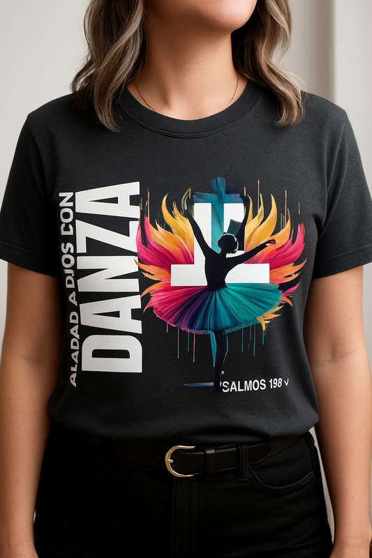 Dance for His Glory T-Shirt (Spanish Text) – Christian Tee with Psalm 150:4 and Ballerina Design