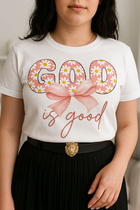 God Is Good T-Shirt for Women – Floral & Bow Christian Faith Tee