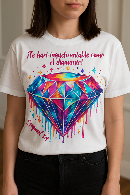Ezekiel 3:9 Diamond T-Shirt for Women – Colorful Spanish Christian Tee with Bible Verse