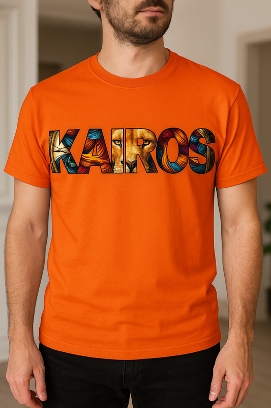Kairos Christian T-Shirt – Lion of Judah Graphic, God’s Timing Bible Verse Tee