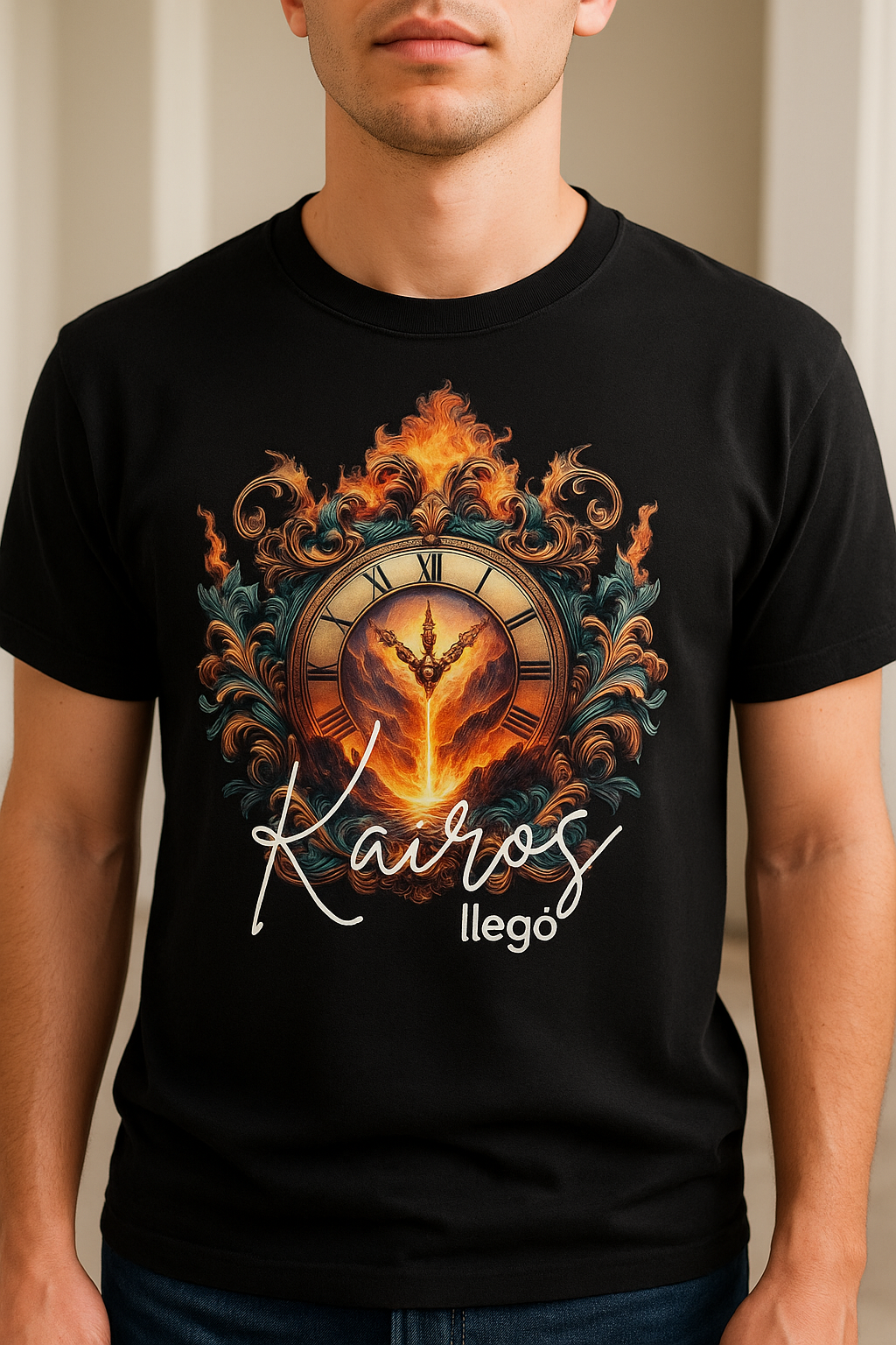 Kairos Llegó – Christian T-Shirt in Spanish, Prophetic Fire Clock Design