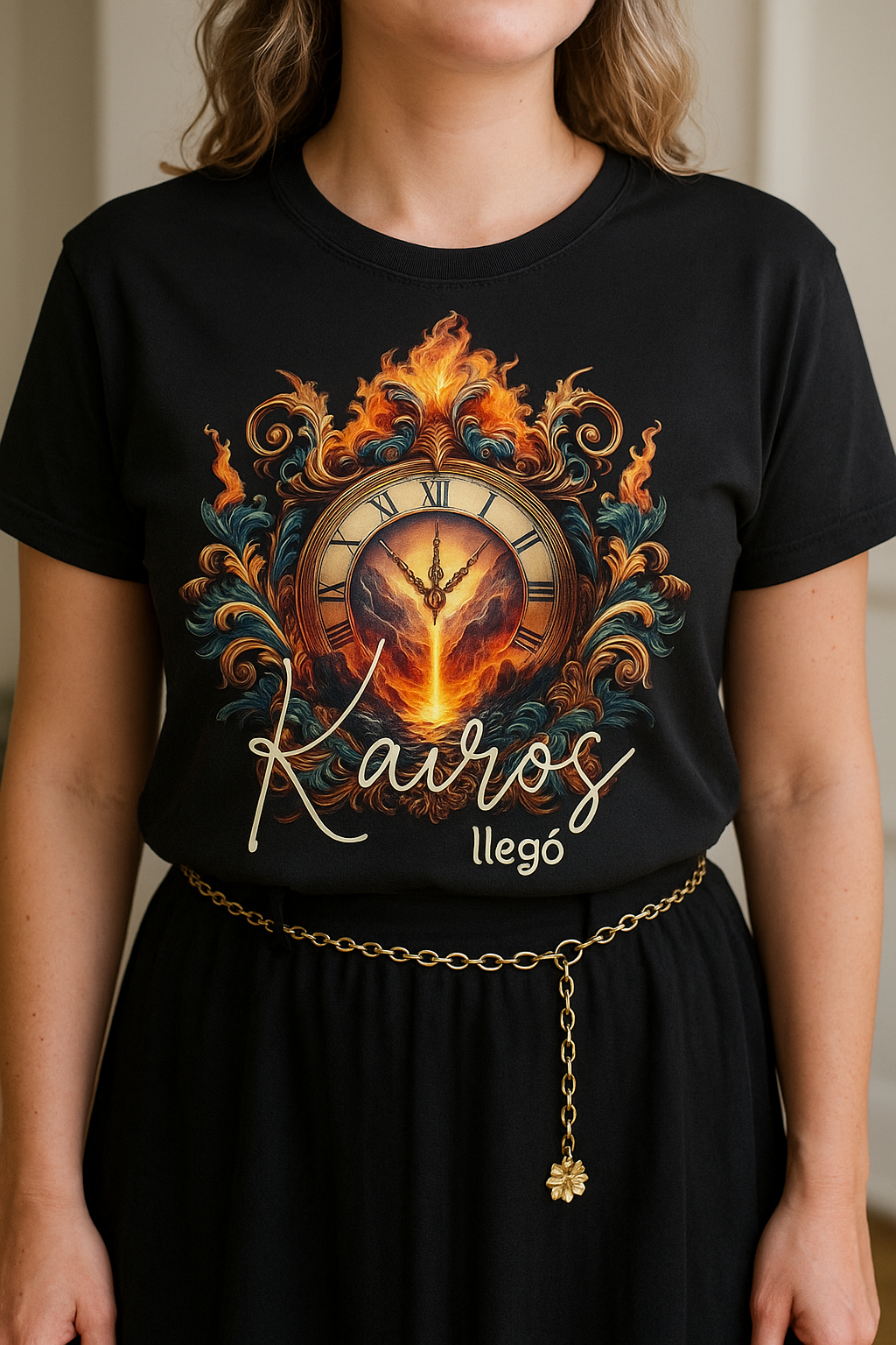 Kairos Llegó – Christian T-Shirt in Spanish, Prophetic Fire Clock Design