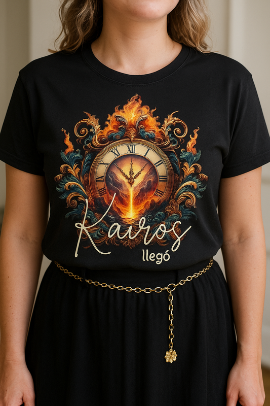 Kairos Llegó – Christian T-Shirt in Spanish, Prophetic Fire Clock Design