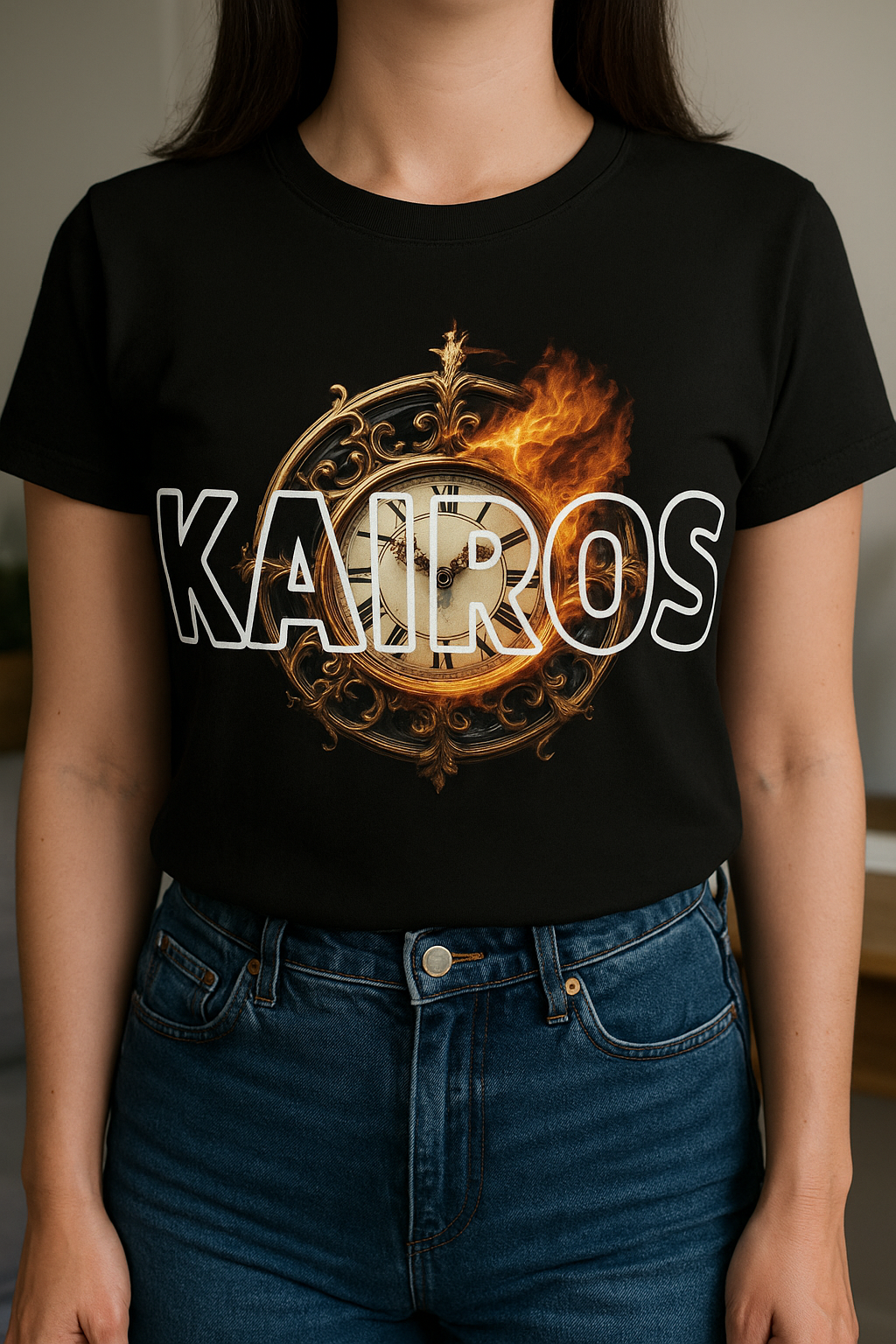 Kairos Fire Clock T-Shirt – Bold Christian Faith Tee with Prophetic Design